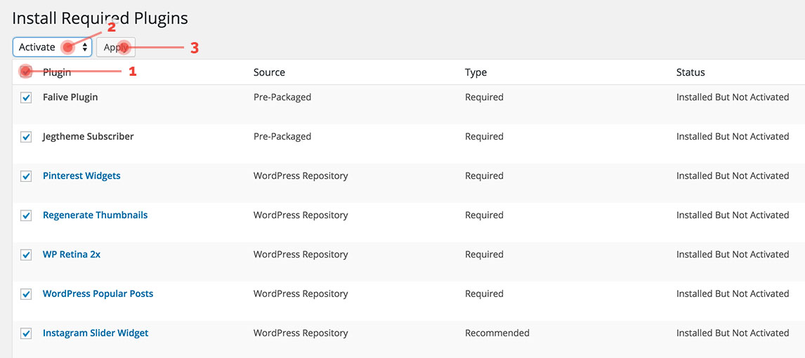 Activating required plugins